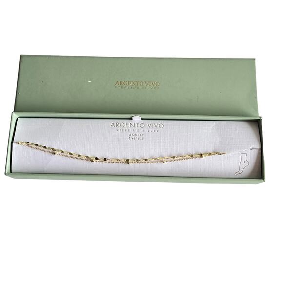 NEW Argento Vivo Sterling Silver Gold ANKLE BRACELET 9" +1" Double Strand Anklet - Picture 7 of 7